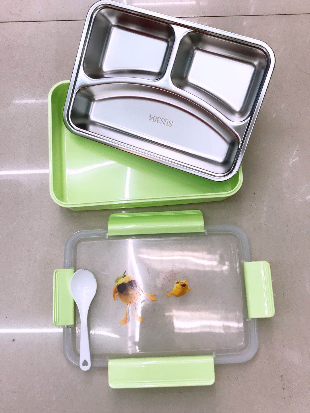 3-compartment plastic stainless steel lunch box, office worker and student insulated lunch box, separated cafeteria lunch box, portable lunch box set details Picture