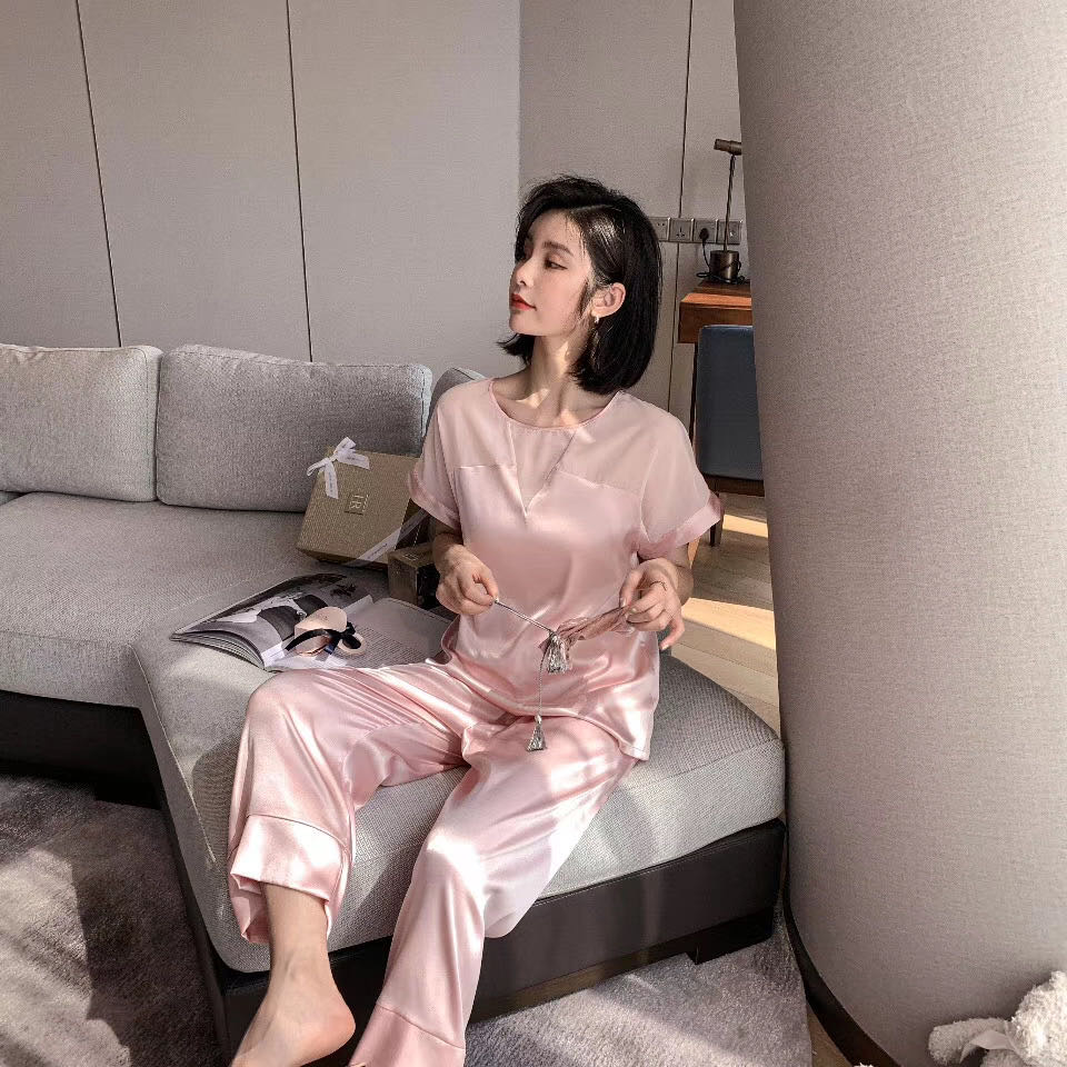 Summer thin silk short-sleeved lace for pajama women, sexy silk style Specification image