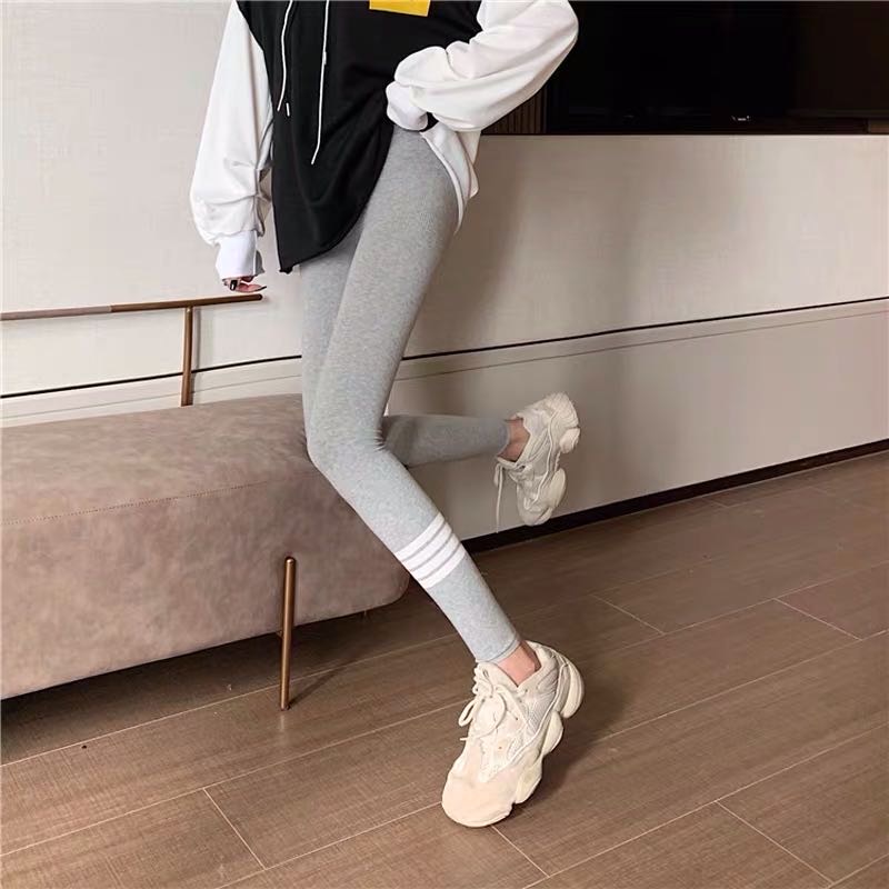 潮牌休闲运动打底裤女外穿薄款秋冬网红纯棉九分小脚裤子潮流细节图