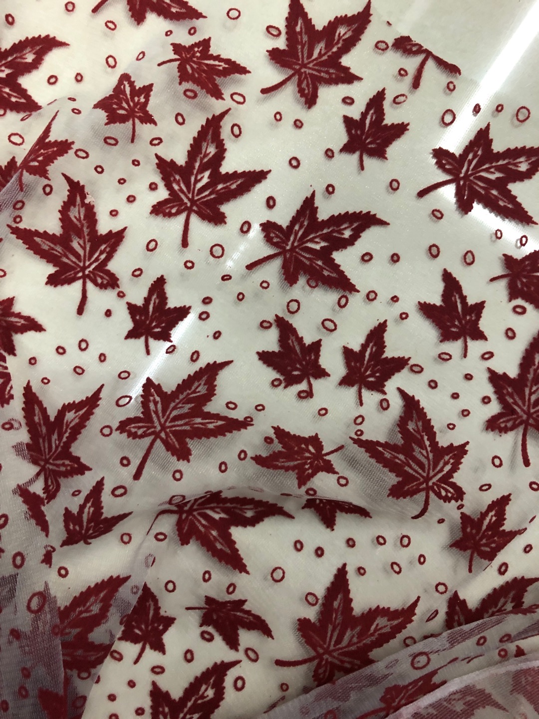 Color Elegant Light Breathable Maple Leaf Pattern Plain Cloth Flocking Fabric details Picture