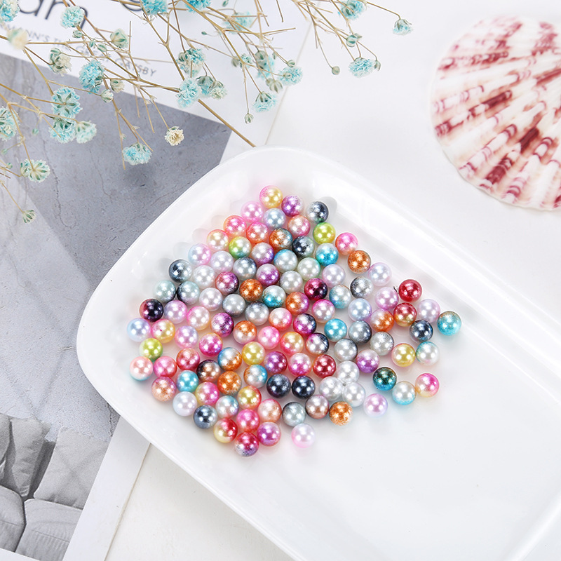 Iridic imitation pearl, two-color non-porous pearl, five-color mermaid, straight-hole pearl, scattered pearl headwear, nailed decorative beads Specification image