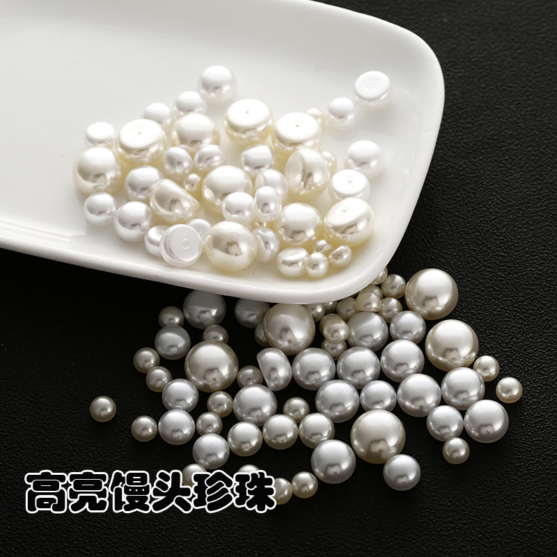 High-gloss steamed bun pearl beige, pure white bread beads, diy hair accessories wholesale Specification image