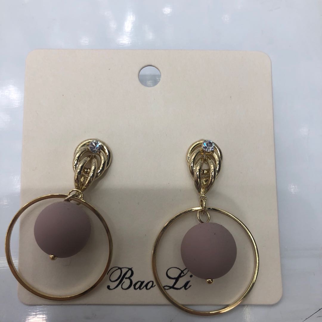 爱心粉色球圆形金色圆圈耳环耳坠