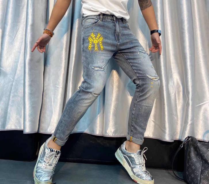 Summer jeans, straight leg, wide leg, popular logo, men's south Korean version of the trend, versatile slim men's trousers thumbnail