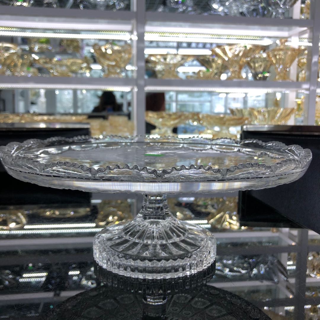 透明水晶玻璃圆形雕花水果盘干果盘细节图