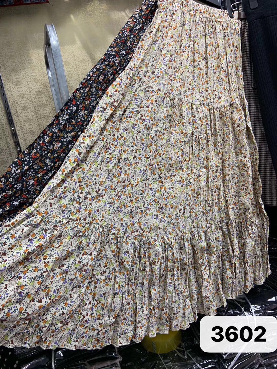 波点半身裙女2020春装复古压皱百褶裙小清新中长款A字雪纺印花裙细节图