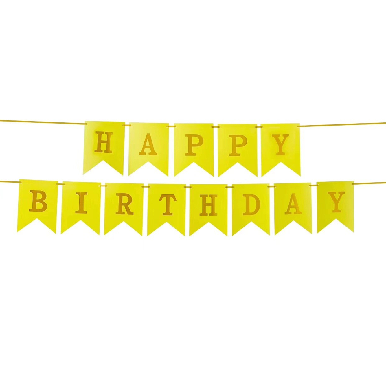 黄色欧美风格生日派对旗帜黄色烫金生日快乐字母鱼尾拉旗旗帜