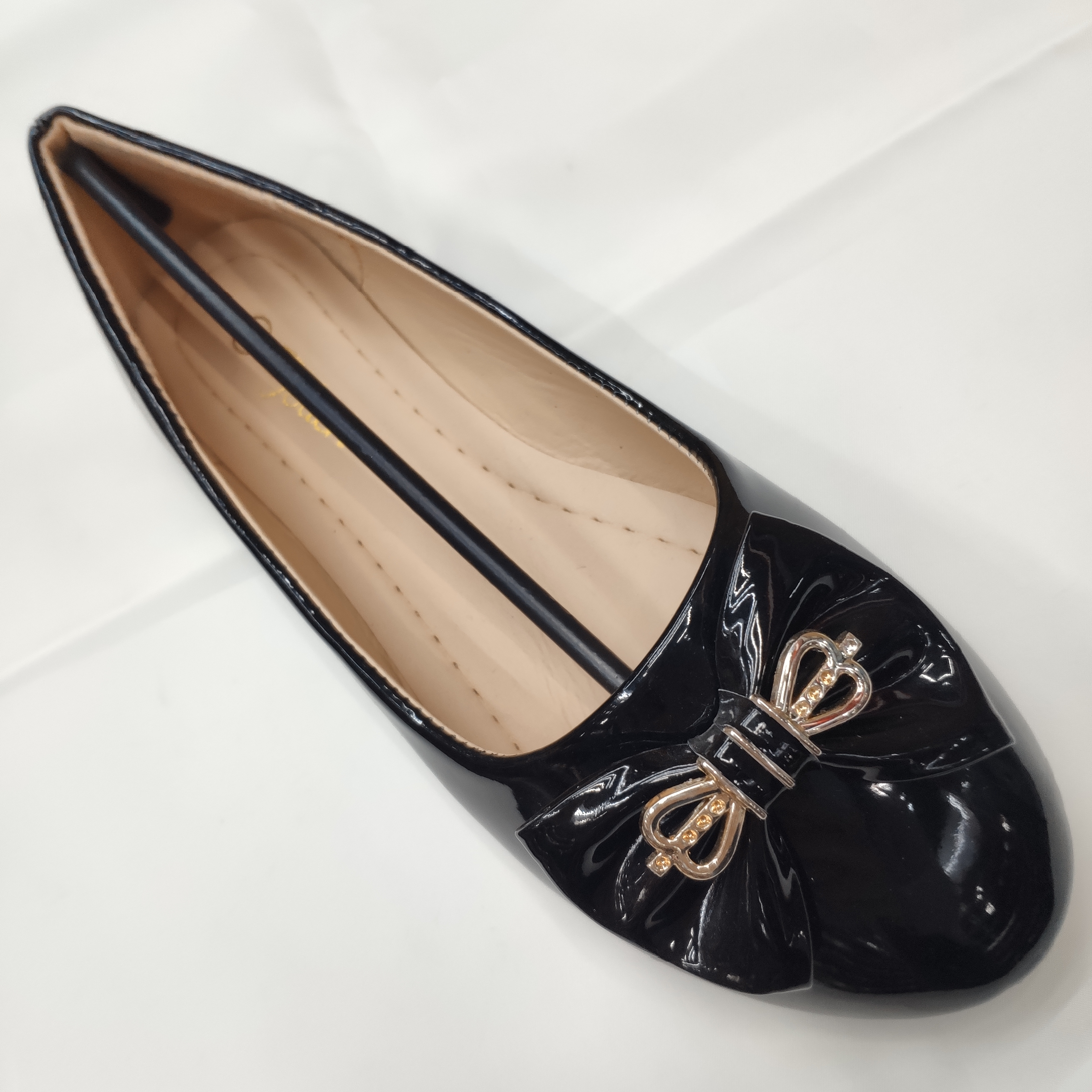 外贸批发女士黑色蝴蝶结扣皮鞋平底鞋