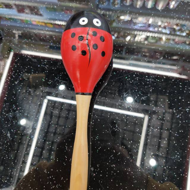 木质七星瓢虫，儿童玩具，木质沙锤