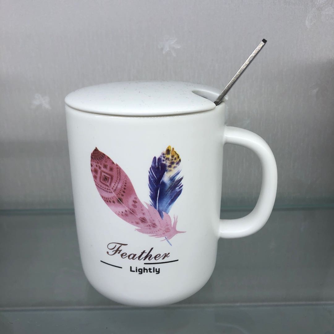 羽毛陶瓷杯水杯咖啡牛奶杯节日礼物茶杯
