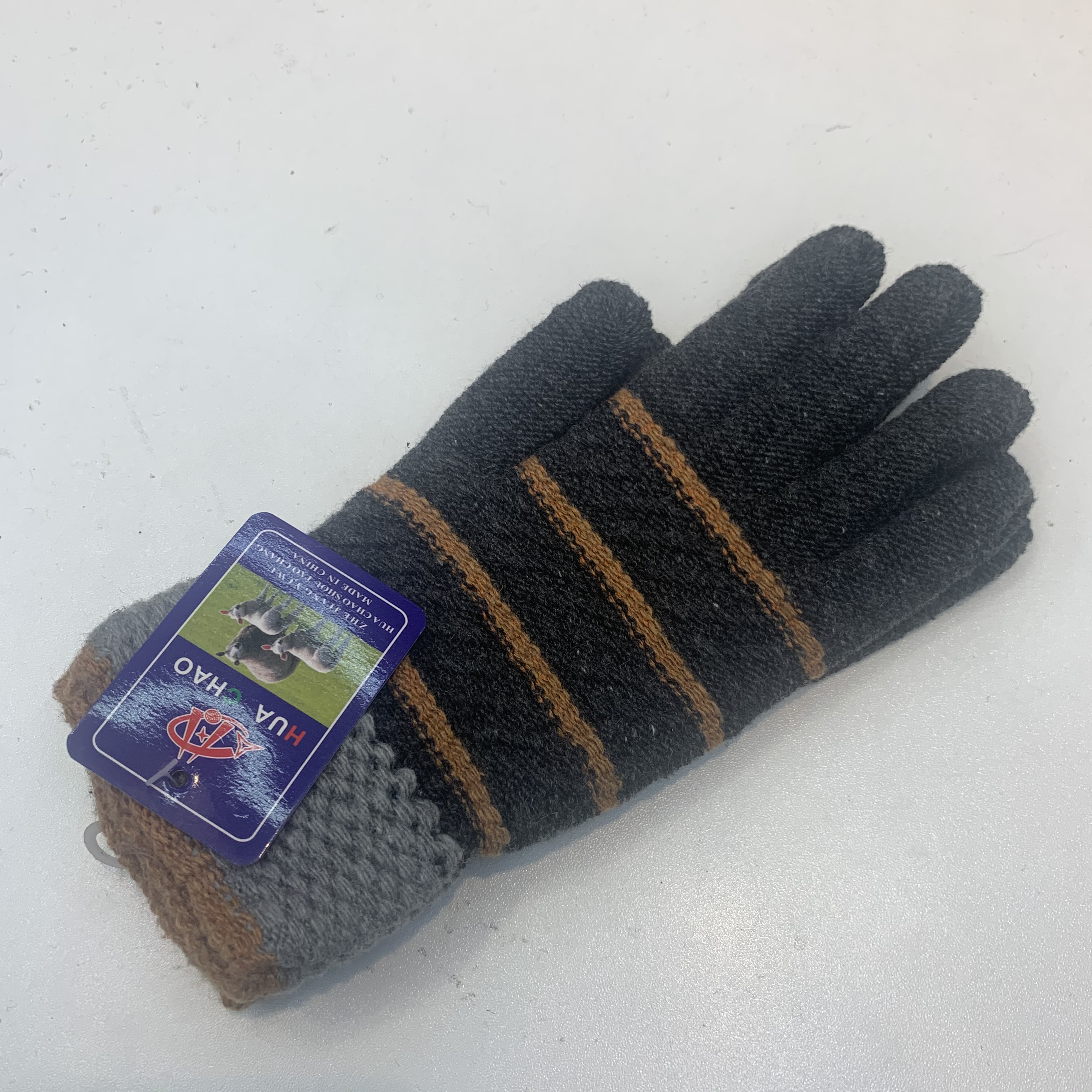 Men's full-finger wool-like warm knitted gloves, cycling warm and driving striped gloves