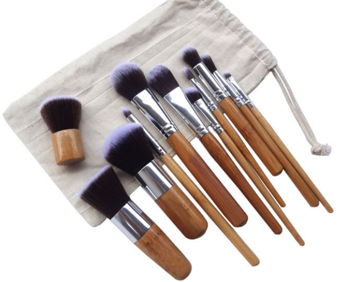 11支竹子柄环保麻布袋化妆刷美妆工具十一支竹子柄化妆刷