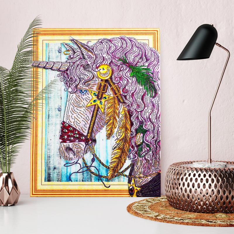 Diamond painting, diamond bedroom, dreamy rainbow, white horse, unicorn, diamond embroidery details Picture