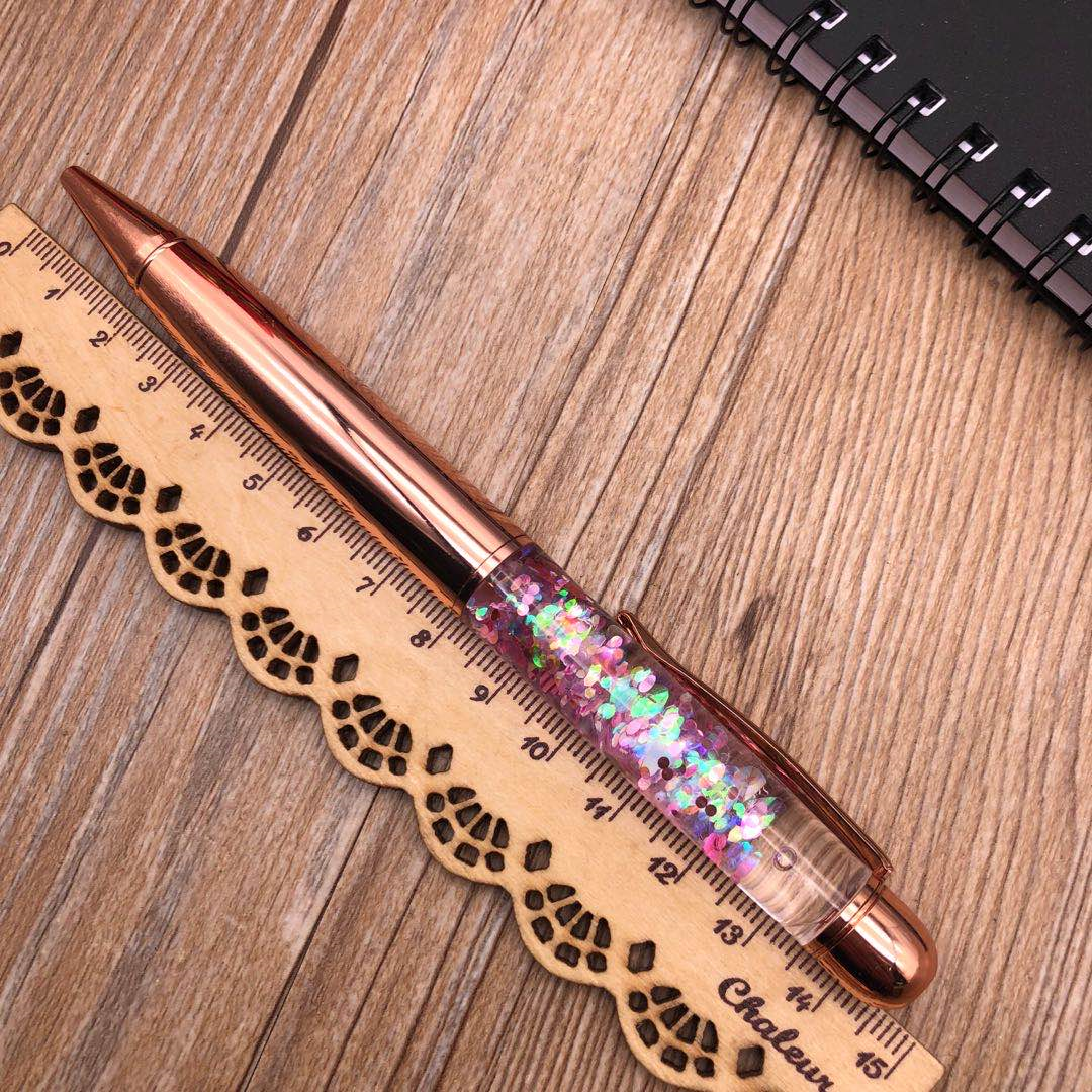 Rose gold ink pen, metal ballpoint pen, student office and business pen Specification drawing