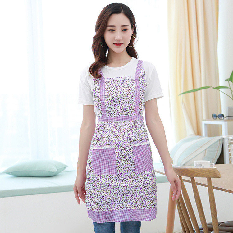 Double Cotton Apron Kitchen Cooking Home Waterproof Oil Cute Waist Work Women Fashion details Picture