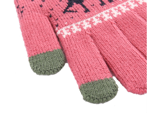 针织触屏手套女士冬季保暖加厚加绒户外骑行提花可爱麋鹿韩版手套细节图