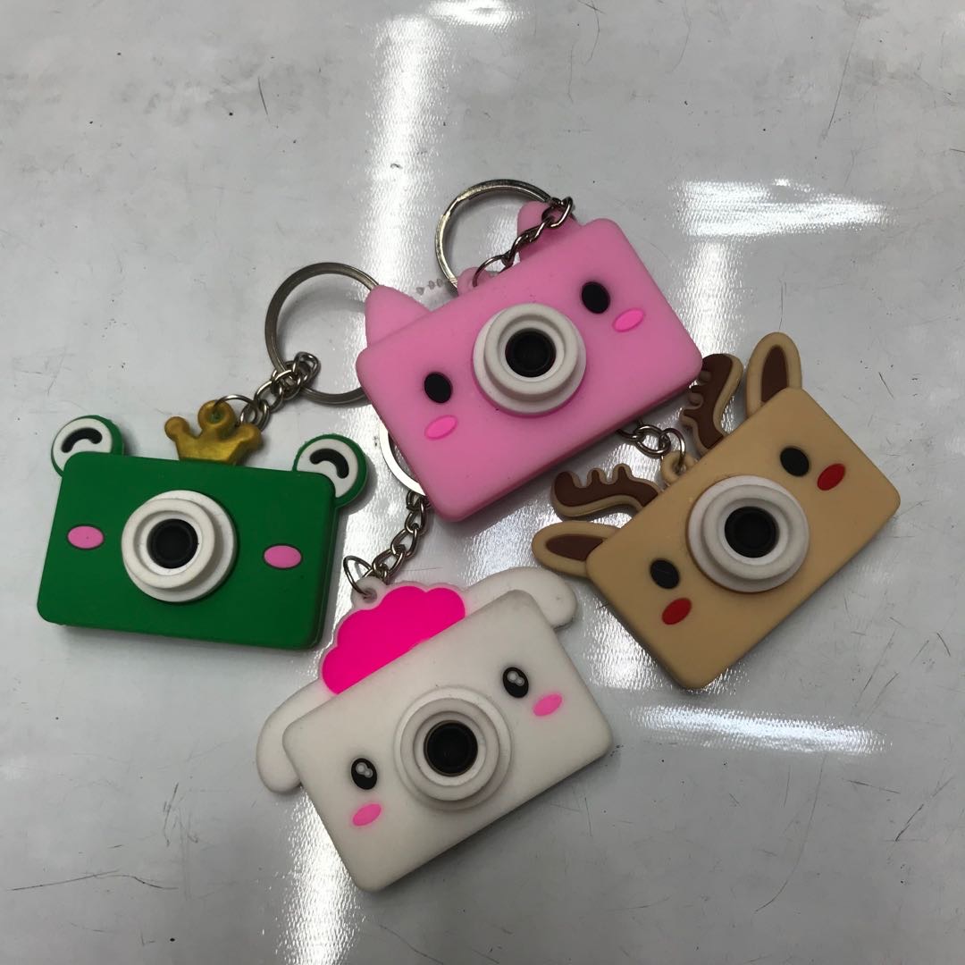 South Korea creative cartoon cute soft glue mini camera couple key chain bag pendant bell car key chain ring