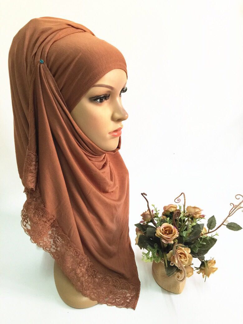 莫代尔丝光棉蕾丝花边长巾时尚新款穆斯林头巾