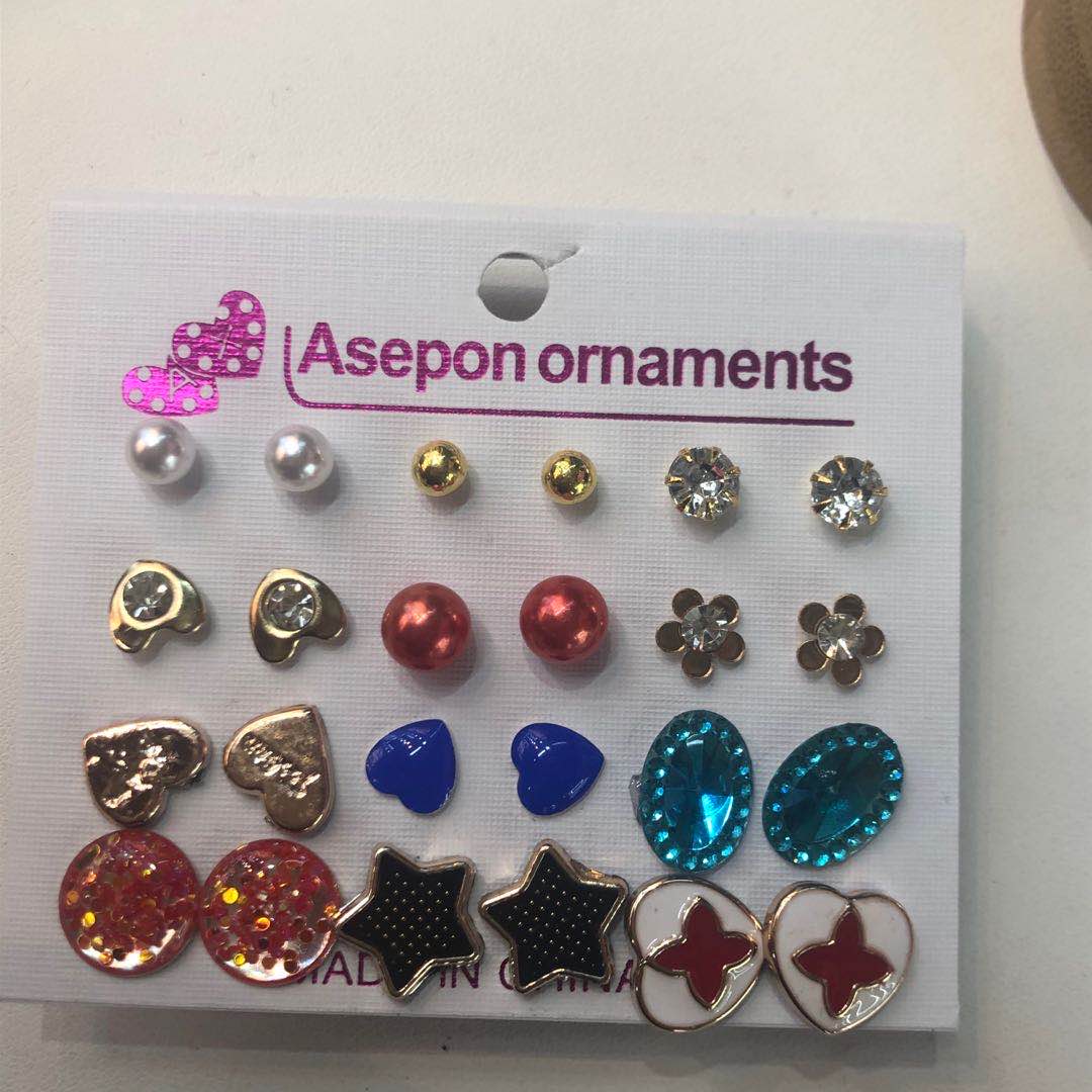 日韩新款森系混搭彩色几何图形耳环保色防过敏耳坠耳环细节图