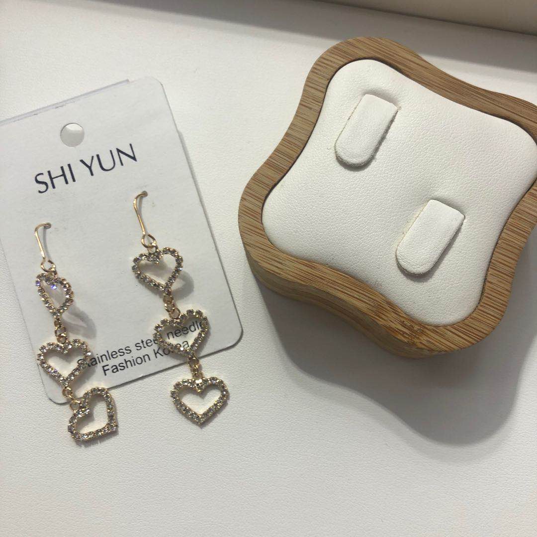 韩国东大门爱心长款流苏耳钉水钻超闪气质耳环产品图
