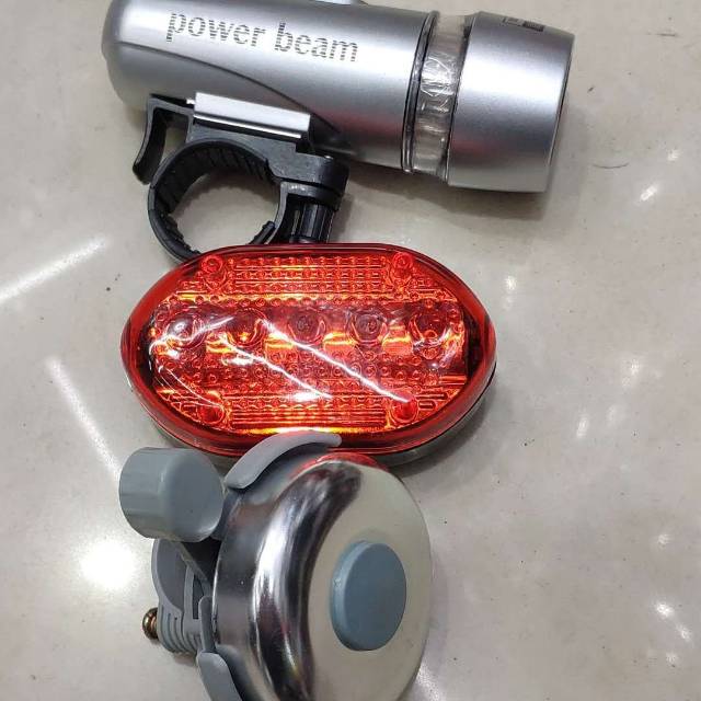 Bicycle Led Strong Headlight Red Warning Mark Tail Handlebar Bell Assembly Custom details Picture