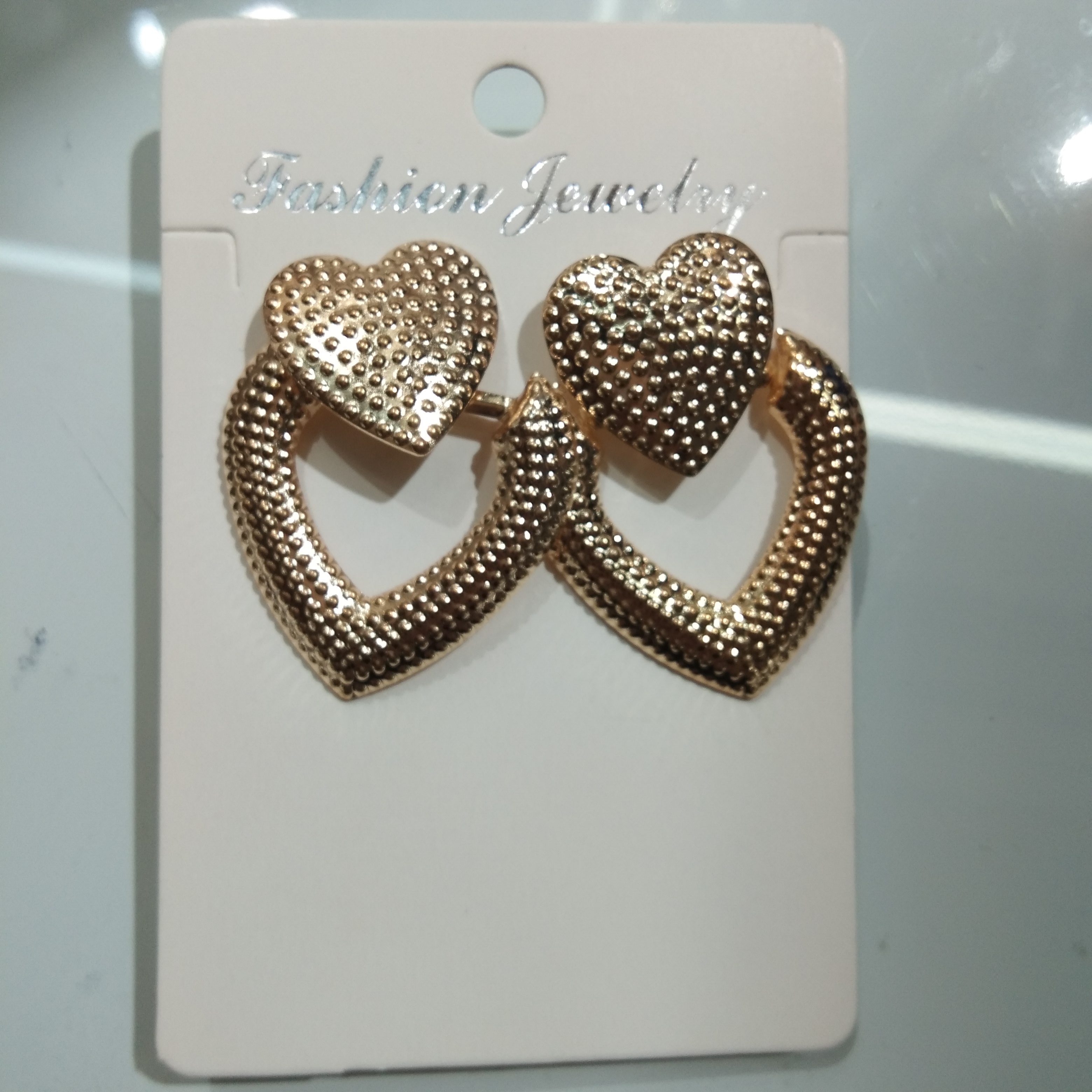 合金双桃心爱心磨砂镂空金色吊坠耳环