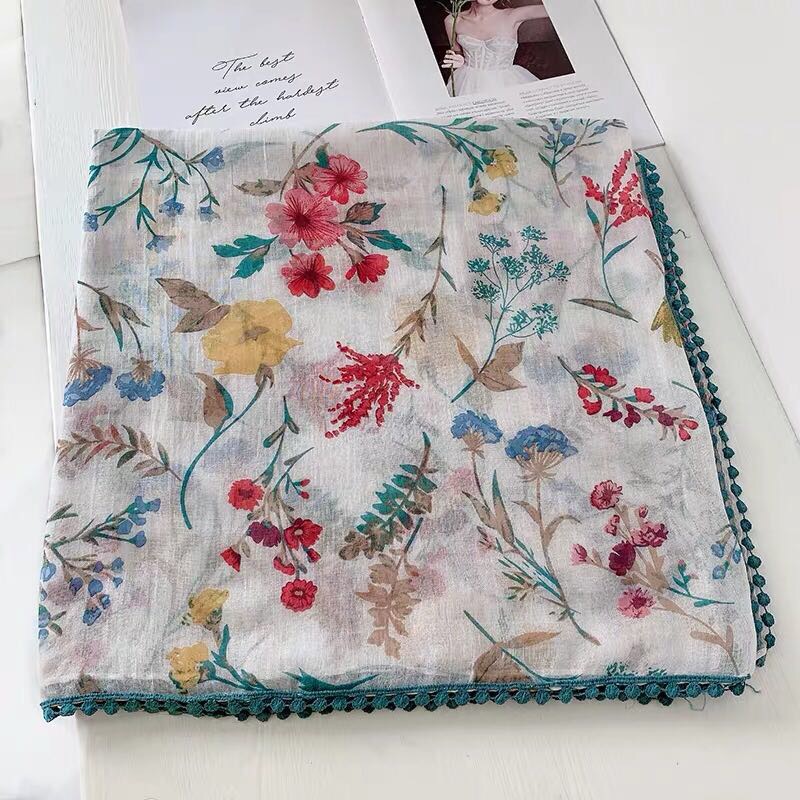 Cotton And Linen Printed Scarf Women's Beach Sunblock Beach Towel Shawl details Picture