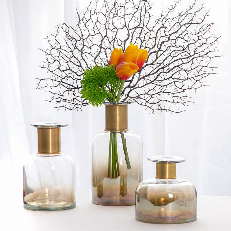 North Wind InS-style light luxury copper ring gradient color glass vase simple and creative flower arrangement wholesale in stock