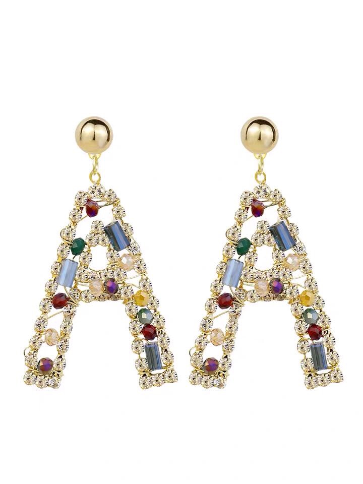 925 silver needle new South Korea East gate fashion lady sweet metal set with diamond letters long earrings thumbnail