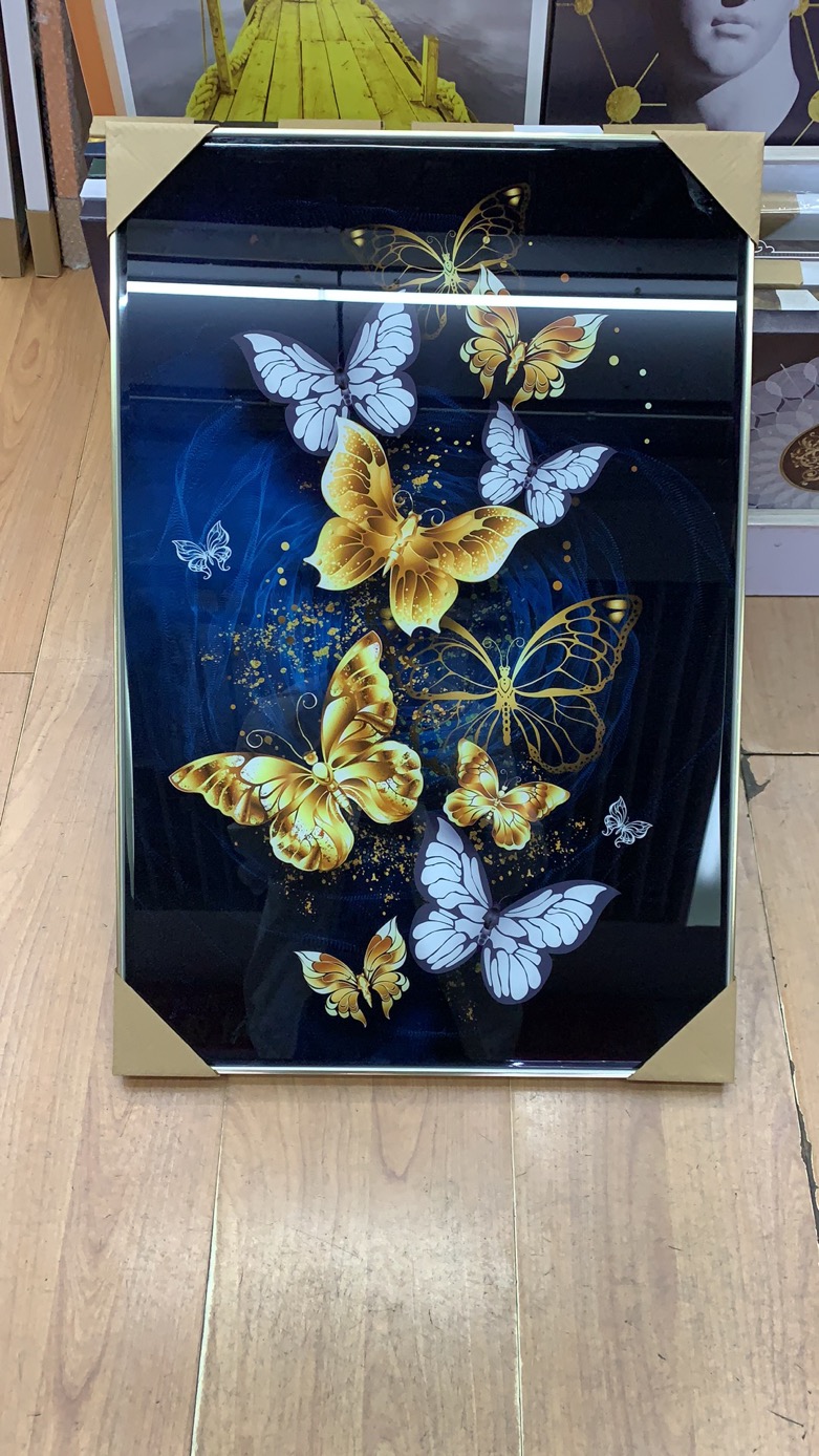 Modern minimalist and light luxury entrance three-panel decorative painting, light luxury corridor corridor wall hanging painting, golden leaf mural material ice crystal