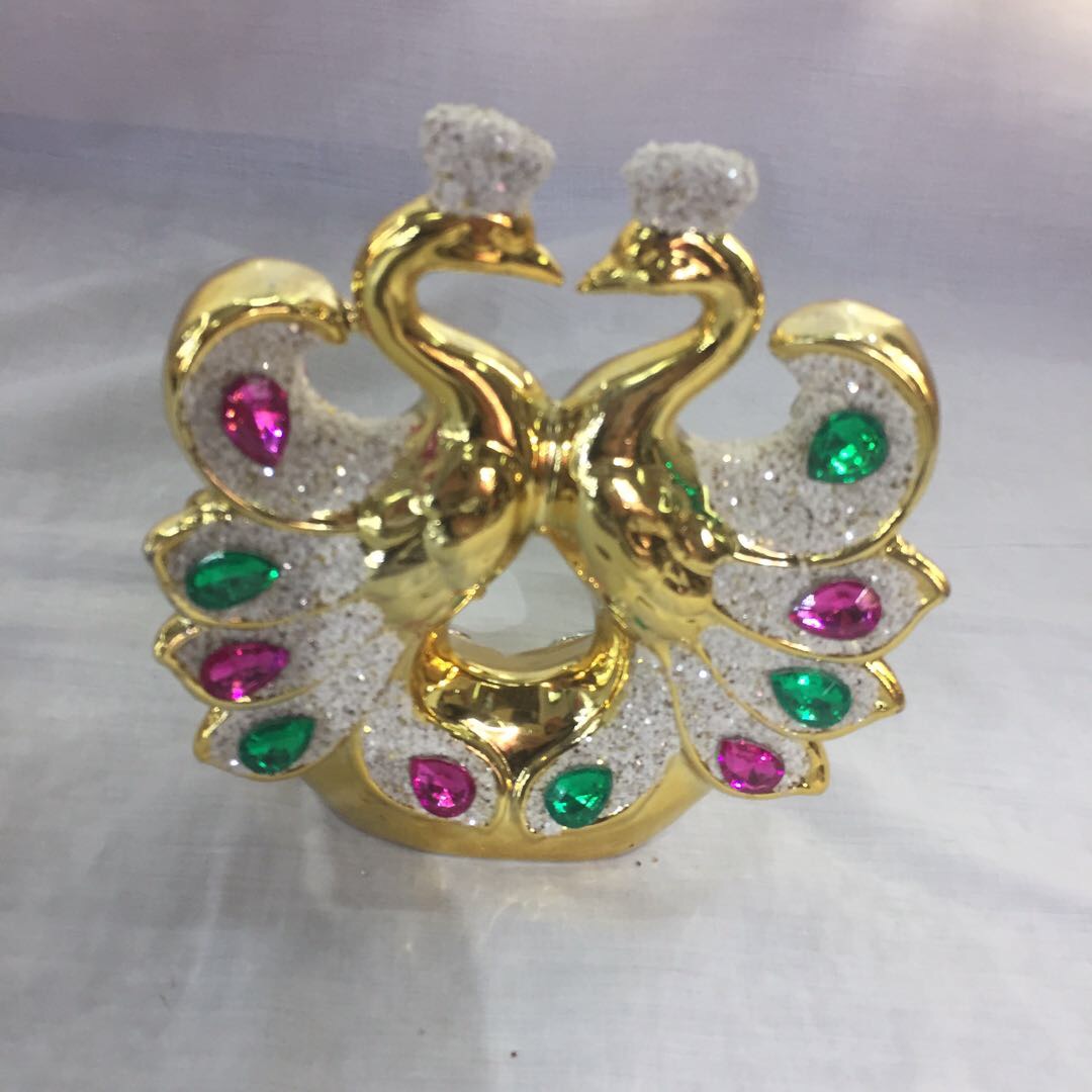 金色陶瓷镶嵌孔雀开屏带砖家居装饰卧室客厅书房小摆设