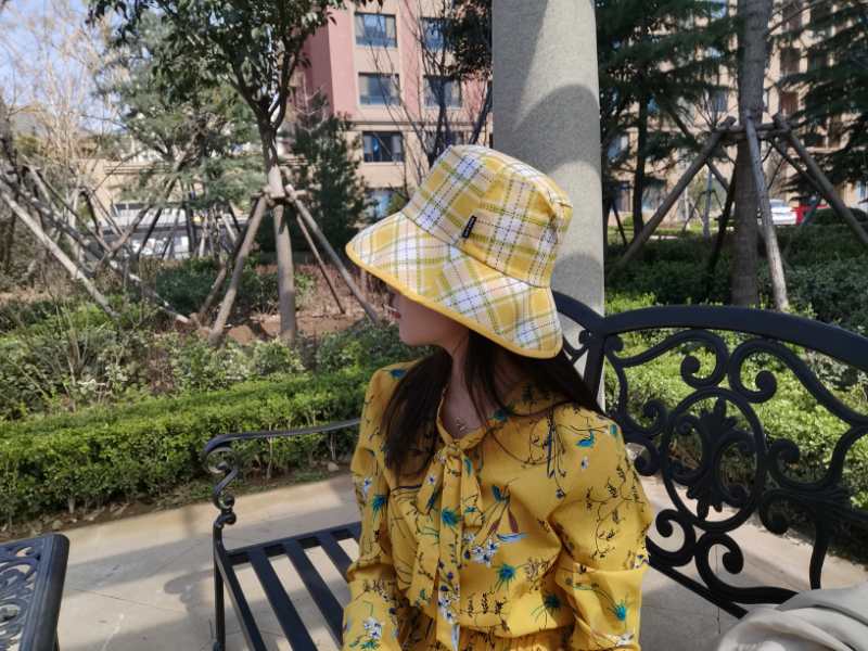 Japanese Fresh Check Foldable Fisherman Hat Retro Sunshade Summer Sun Block Hat Street Tide Basin Hat New Style details Picture