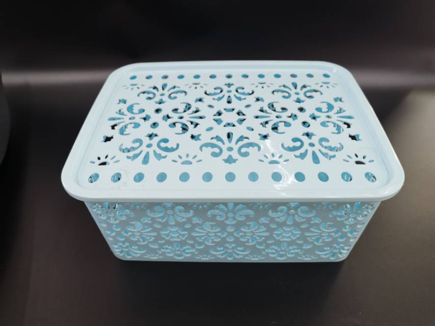 PP塑料带盖收纳篮PP塑料带盖收纳篮积木玩具筐桌面抽屉置物篮图