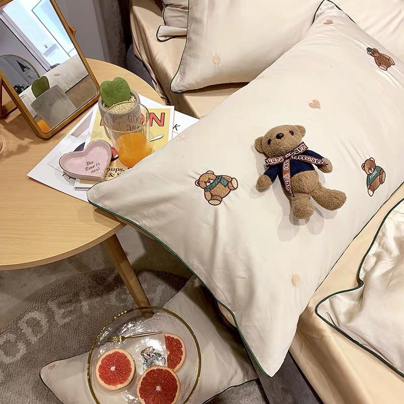 Manufacturers Direct Retail Wholesale Small Fresh Bear Embroidery Pure Cotton 60 Long Staple Cotton Color Four Sets Specification drawing