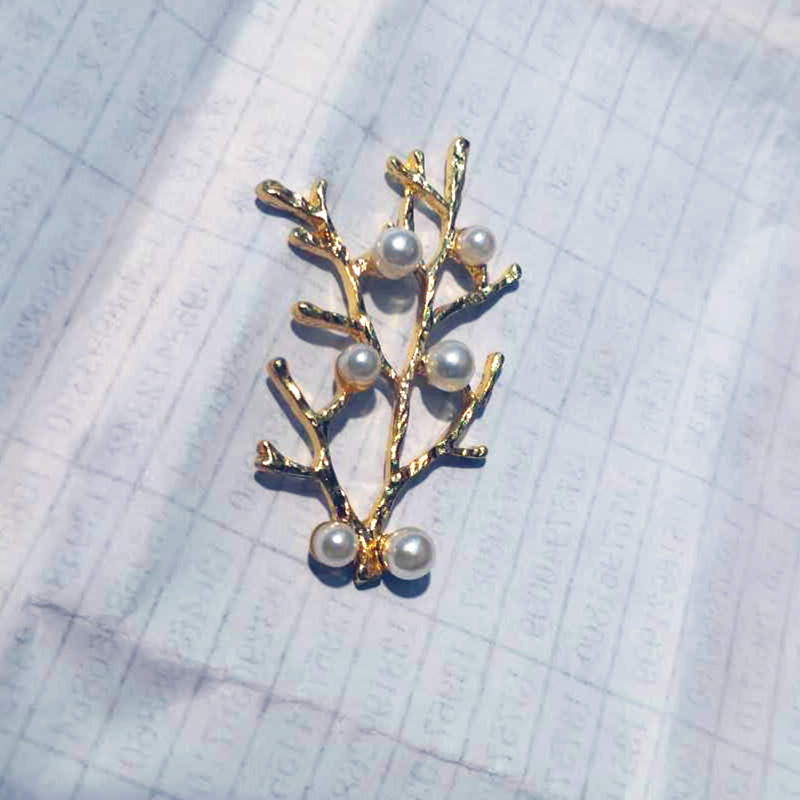 DIY手工合金镶嵌珍珠树状头饰胸针配件图