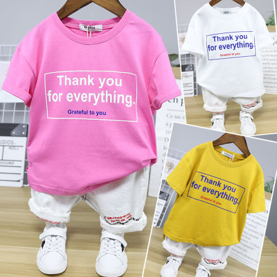 夏装新款童装韩版时尚儿童短袖男女中大童字母T恤详情图3