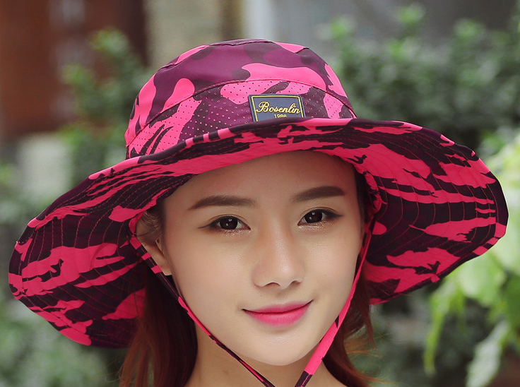 Rose Red Sun Hat Men's And Women's Beach Outing Fisherman Hat Foldable Large Brim Hat