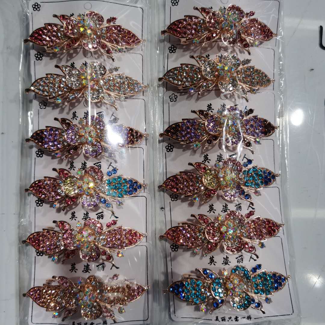 Hair clip female back head one-line spring clip rhinodrill mother hair clip top clip middle-aged elegant large horizontal clip ponytail clip details Picture