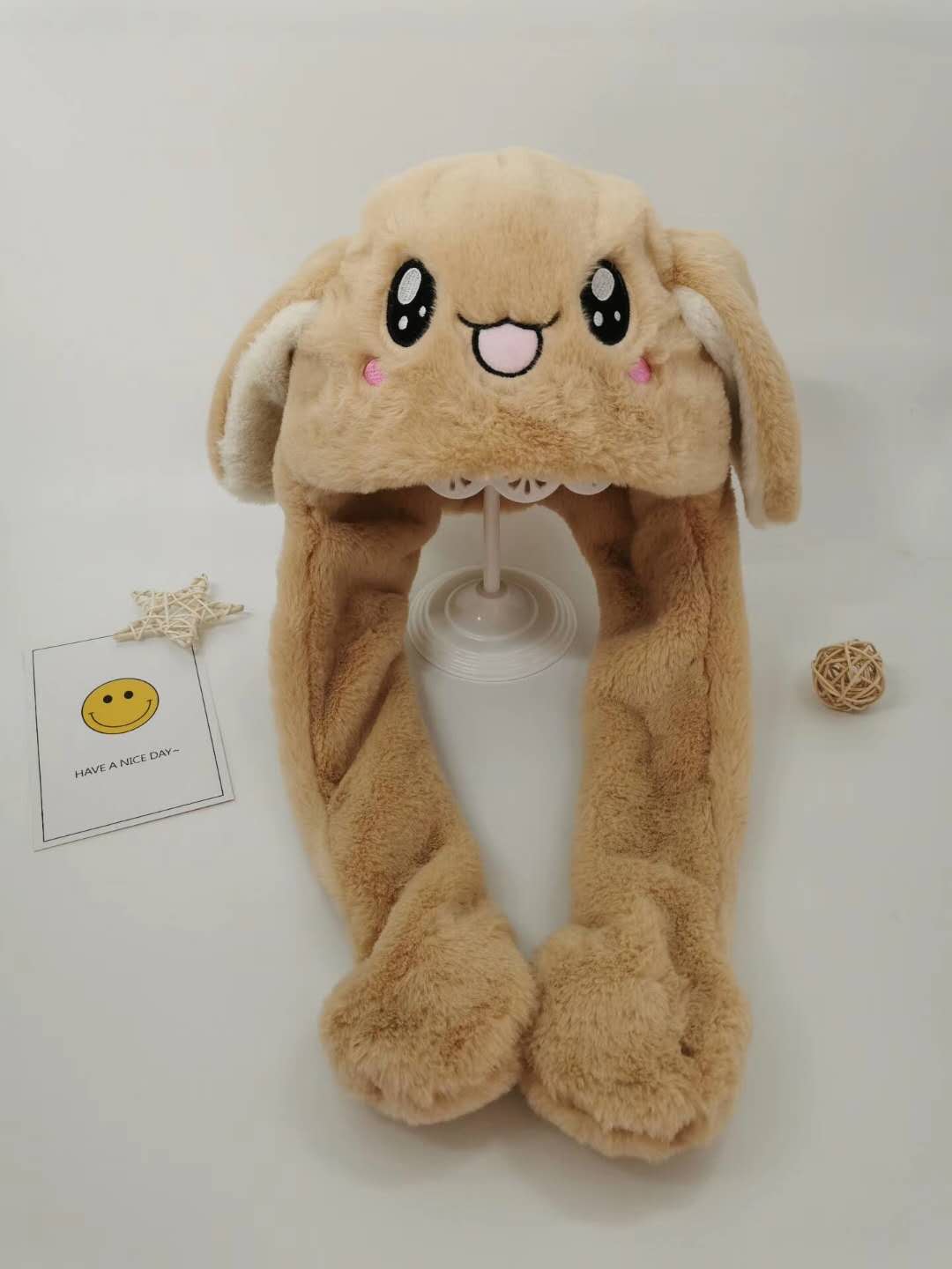 秋冬新款抖音兔耳帽女可爱亲子款卡通帽气囊捏耳朵会动的帽