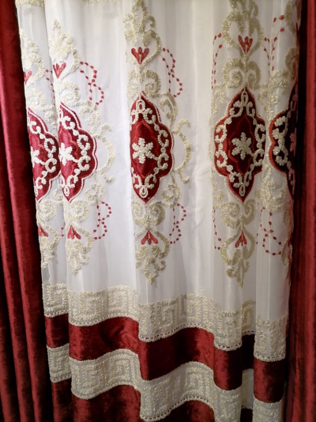 Embroidered blackout curtain fabric, solid color and simple style, custom-made for living room, heat insulation and sunshade, rental bedroom details Picture