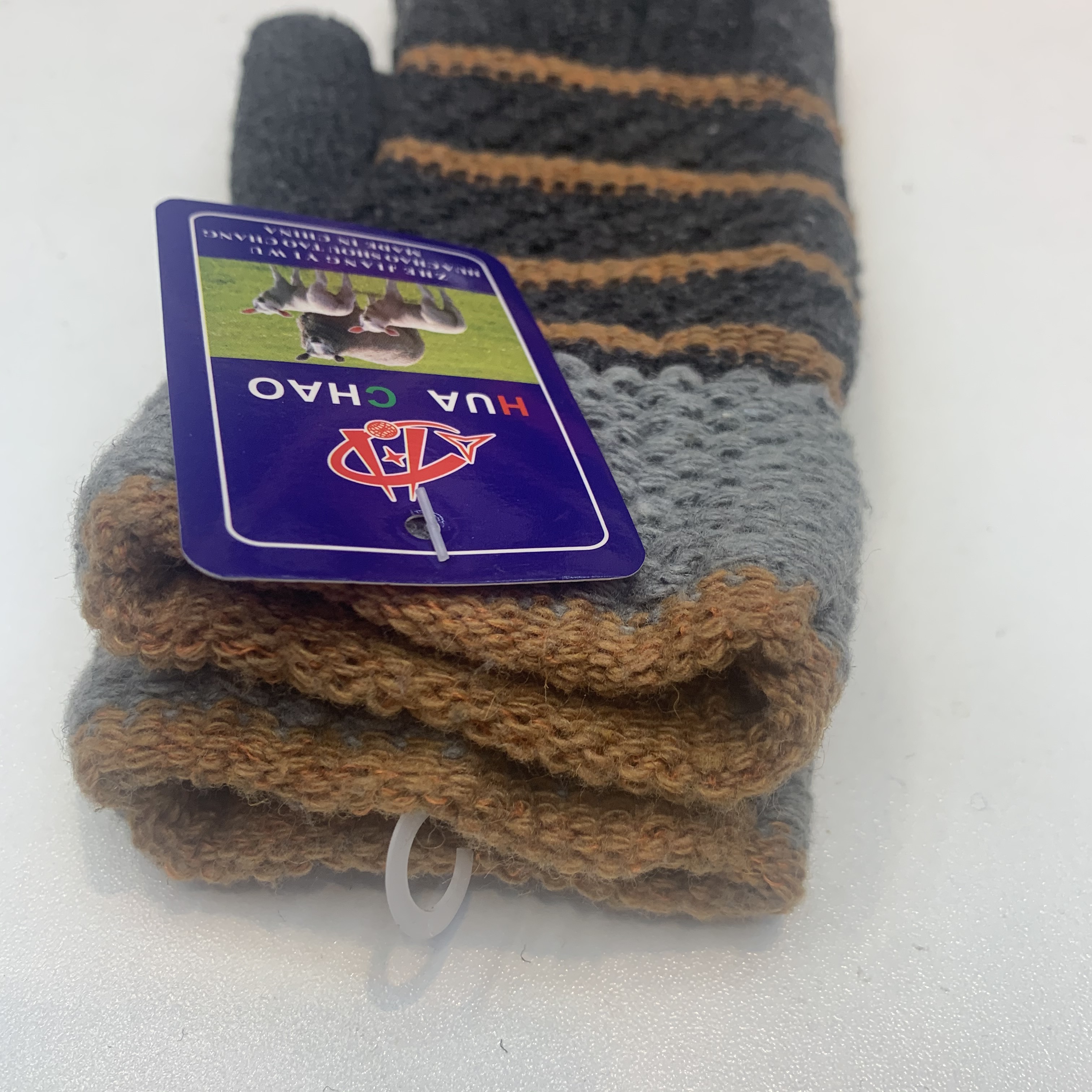 Men's full-finger wool-like warm knitted gloves, cycling warm and driving striped gloves Specification image