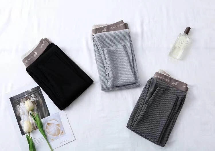 打底裤女春秋外穿螺纹高腰薄款显瘦纯棉大码弹力灰色小脚裤九分裤细节图