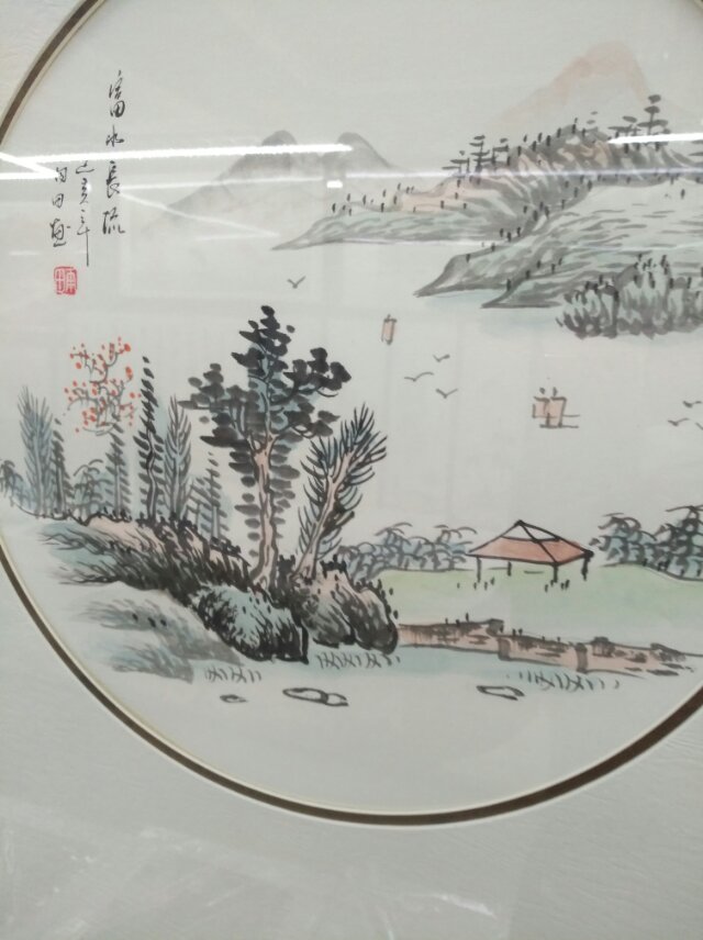 富水长流装饰国画红木制作相框装饰国画新中式装饰国画产品图