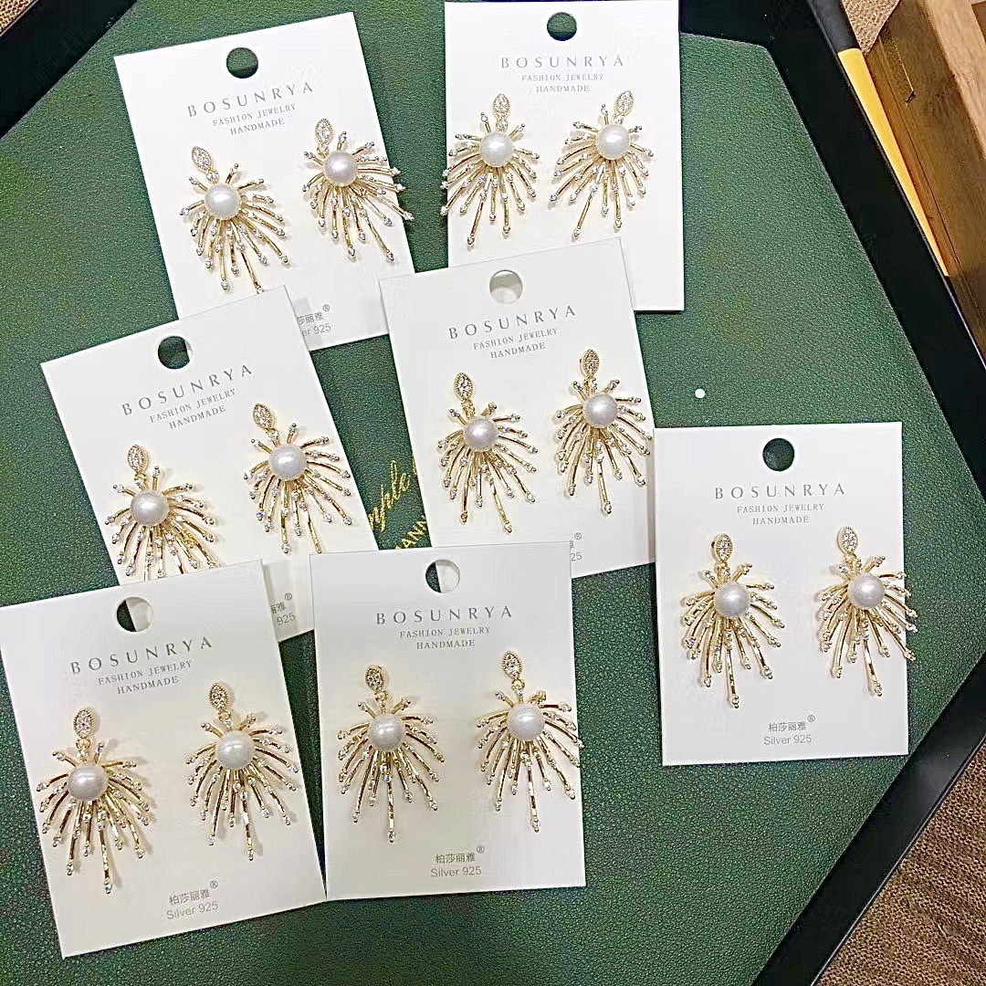 S925银针 超仙流苏耳环女韩国个性百搭海边度假烟花珍珠耳钉细节图