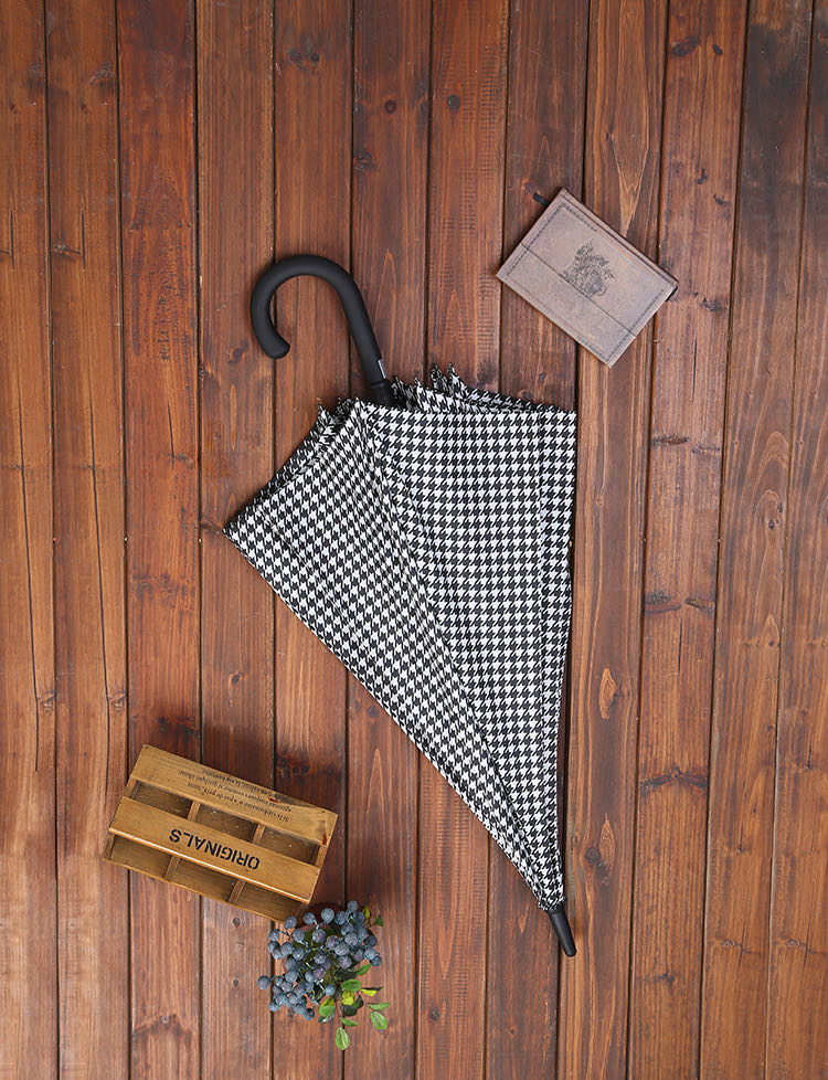 Thousand-bird checkered straight bone hand-held one-piece umbrella for both men and women, all-weather umbrella, sun umbrella, sun protection against ultraviolet rays, sunshade umbrella