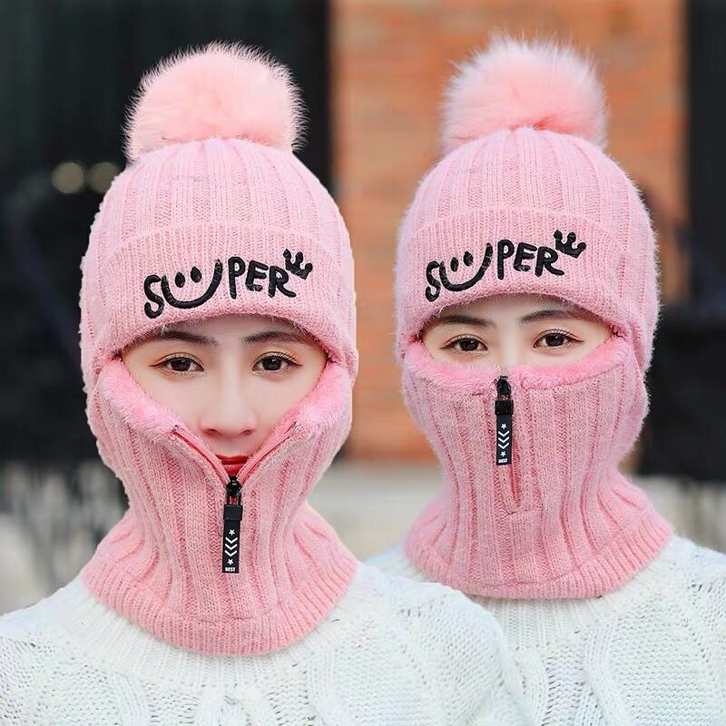 Girls Riding Hat Winter With Velvet Woven Plus Velvet Warm Woolen Hat Hat Women's Neck Set Simple Casual