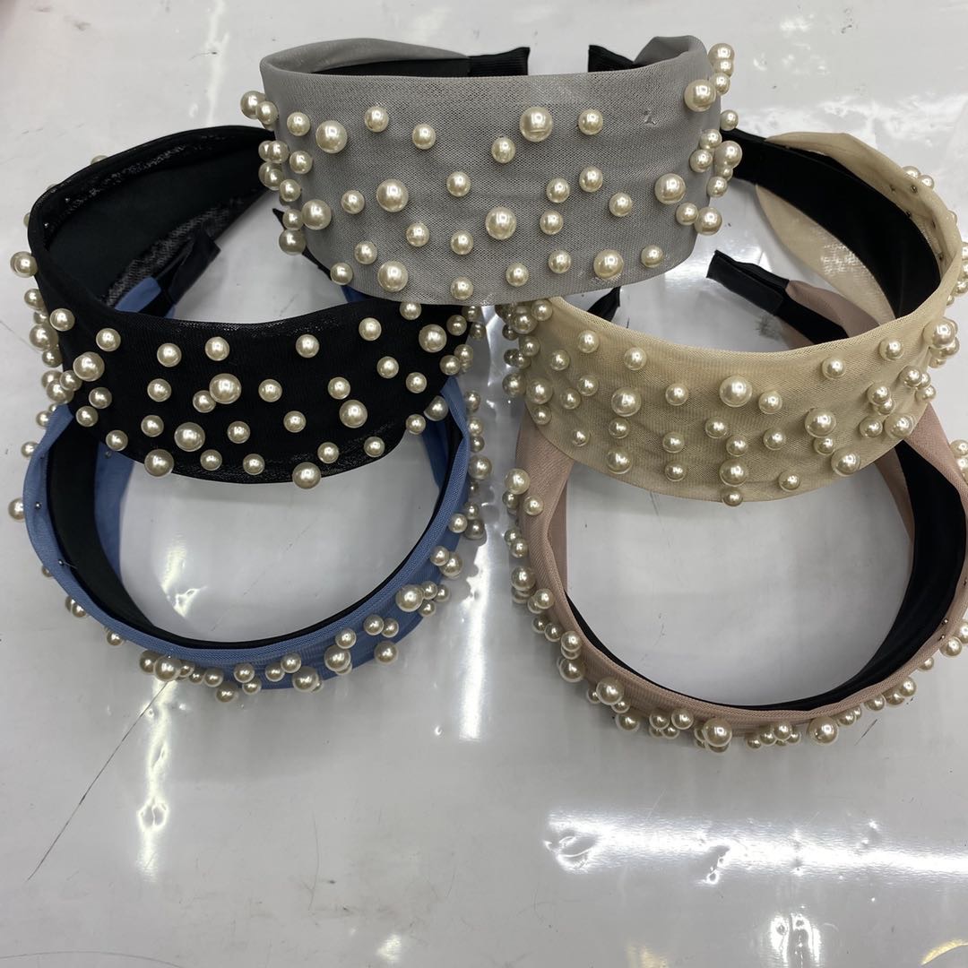 Venta caliente nuevo estilo de malla ensanchamiento de tela plástico pearl ladies head hoop
