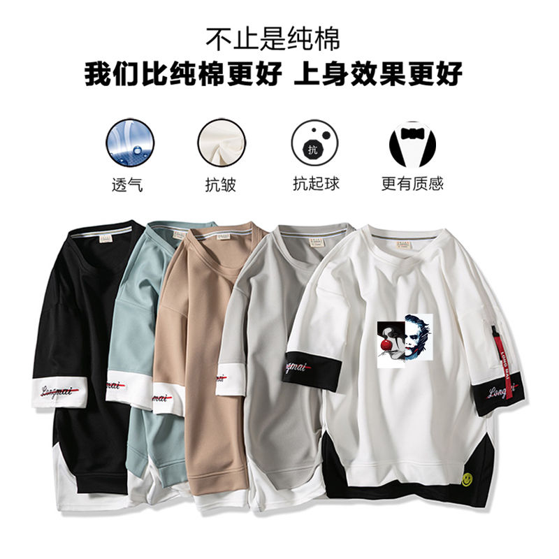 100% pure cotton summer men's short-sleeved T-shirt, round neck, trendy half-sleeved, Korean-style top for young students, men's clothing, large size 1 Specification image