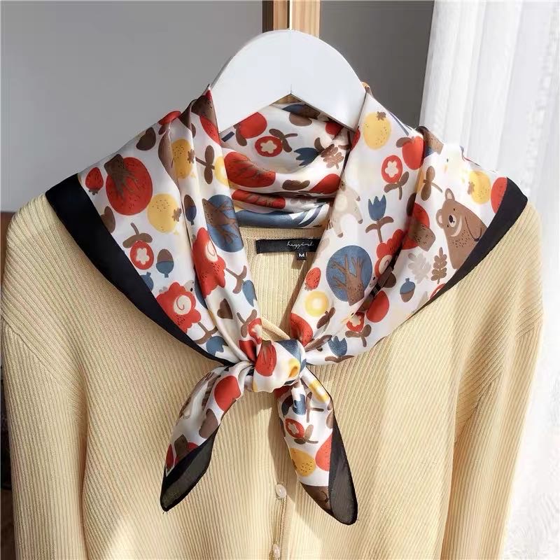 Childlike Flower Korean Scarf Silk Scarf Temperament Lady Small Square Scarf
