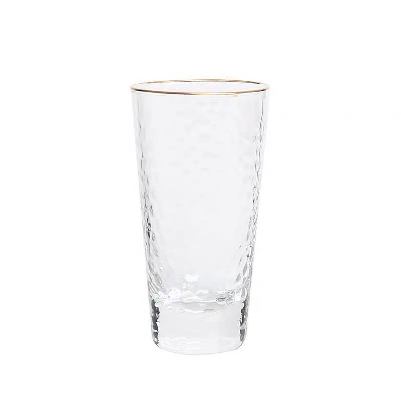 日式金边玻璃杯创意透明耐热家用水杯酒杯ins风果汁牛奶锤纹杯子